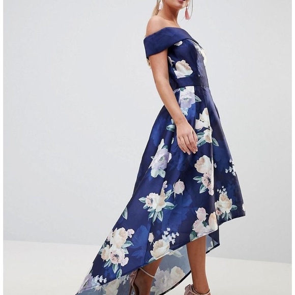 Chi Chi London Satin High Low Midi Dress Floral Princess Romantic - Picture 1 of 5